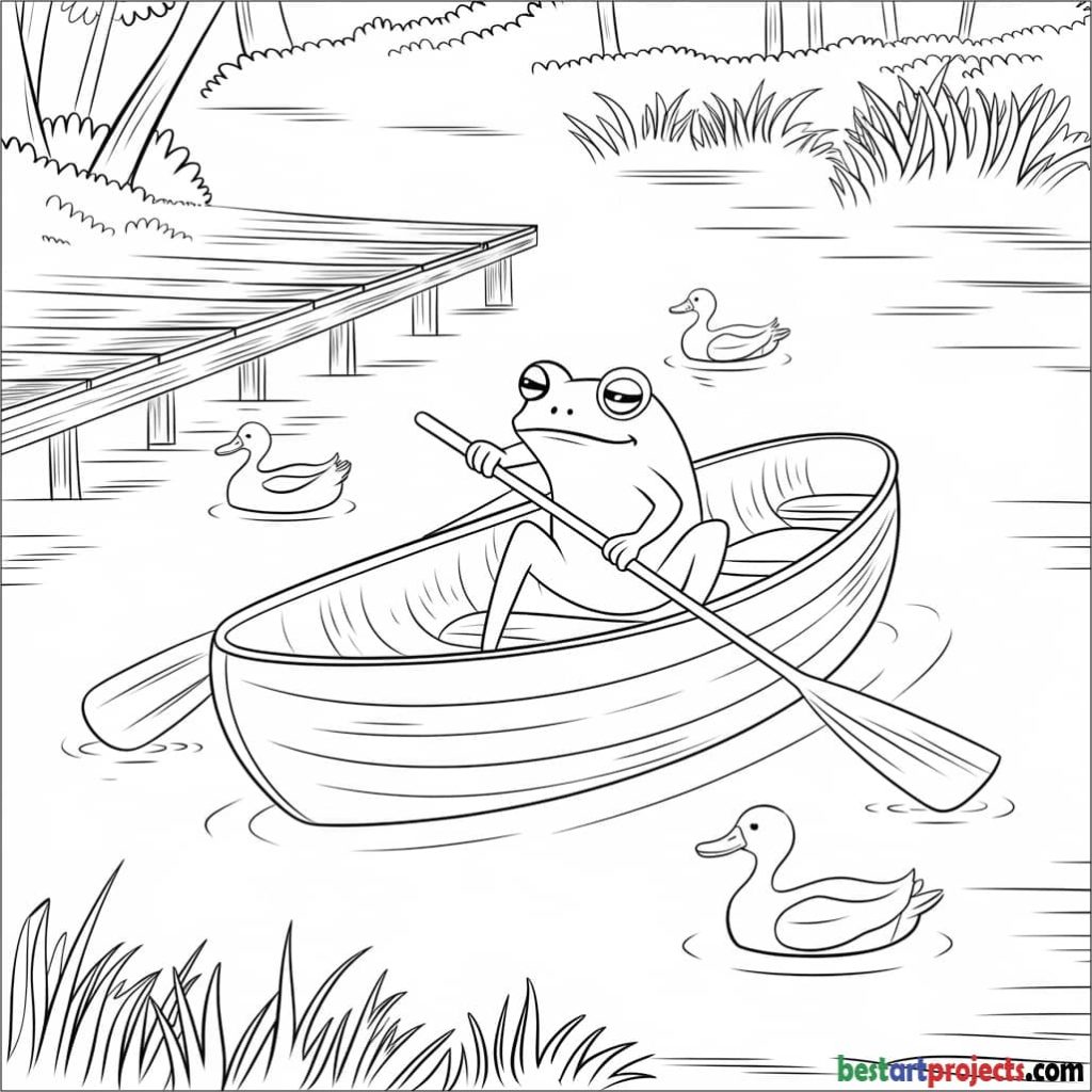 Frog Riding a Boat Coloring Page for Kids
