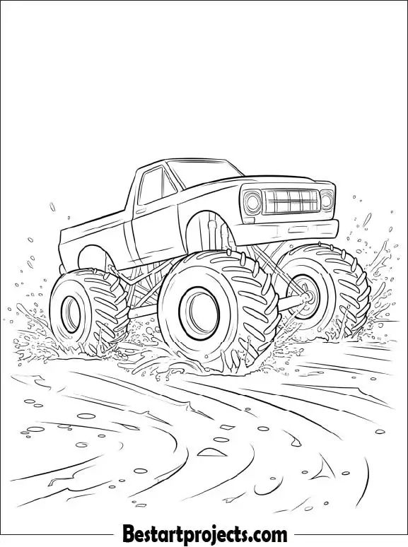 Monster Truck Racing Through Mud Splash