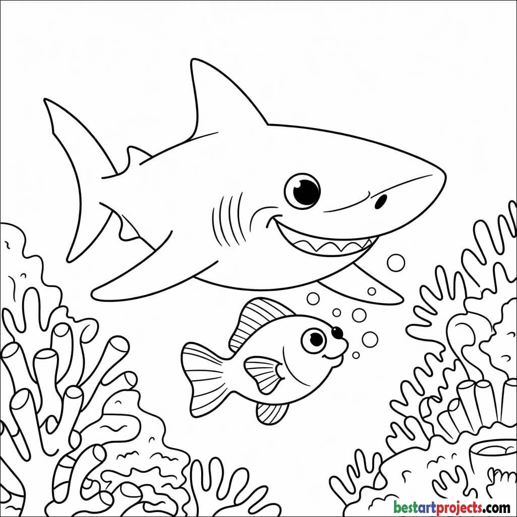Shark with a single fish buddy Coloring sheet