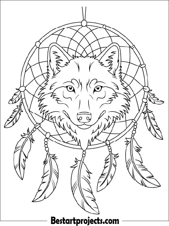 Wolf Dreamcatcher Coloring Sheet