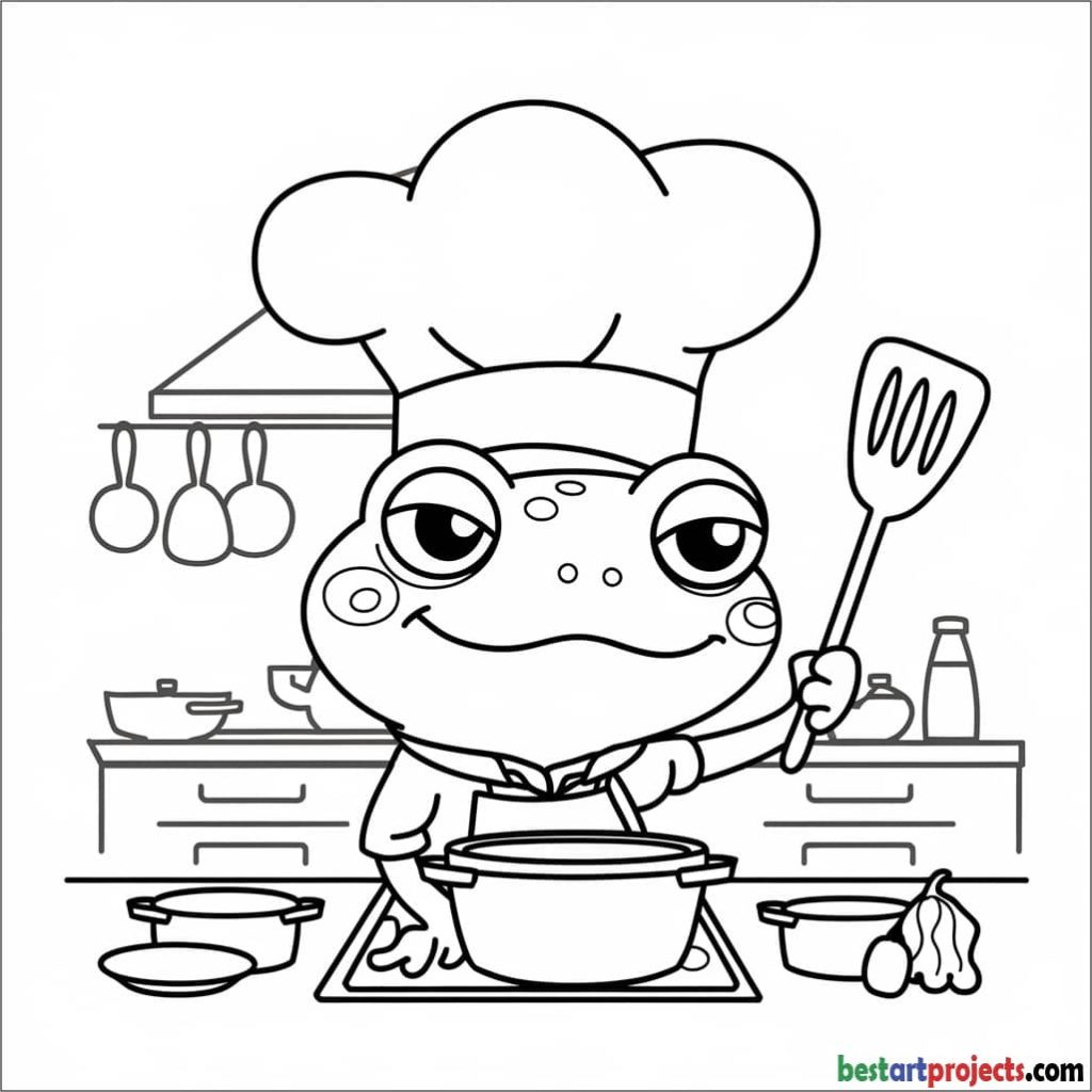 Chef Frog Coloring Sheet for Kids