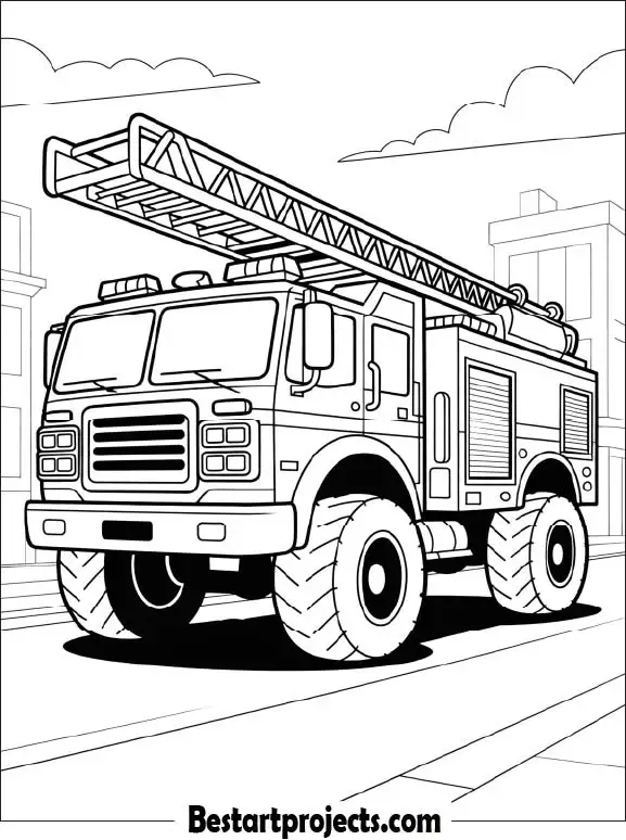 Fire Truck Monster Truck in the Street Coloring Page
