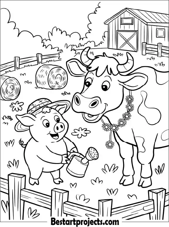 29.Pig and Cow in the Farmyard