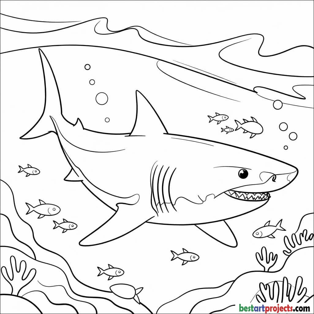 Great White Shark swimming Coloring Sheet