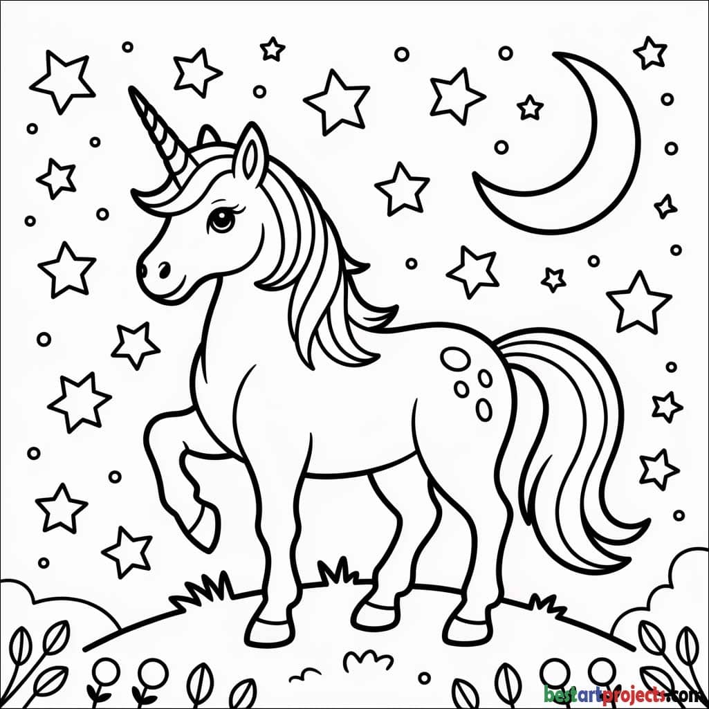 Unicorn Horse with Stars printable pdf