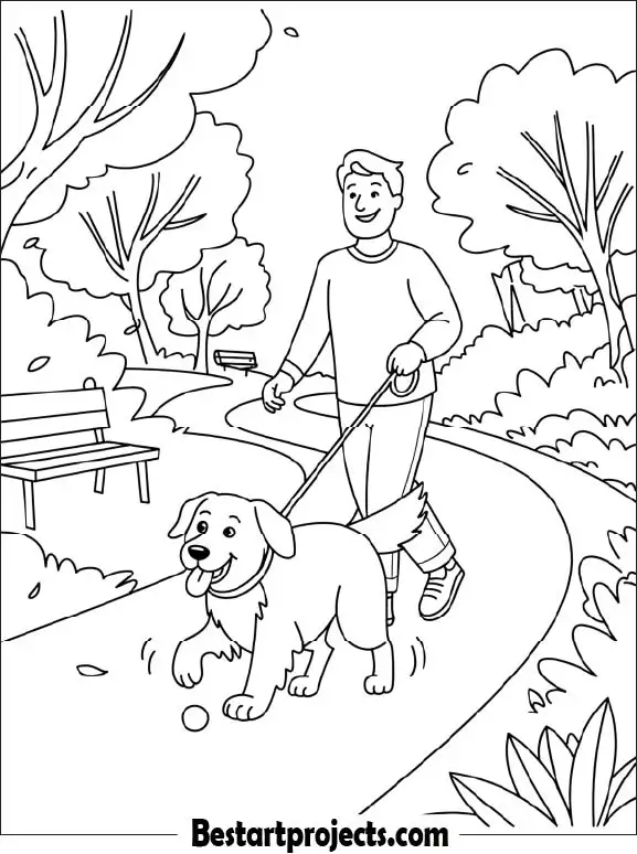 Man Walking with His Dog in Park