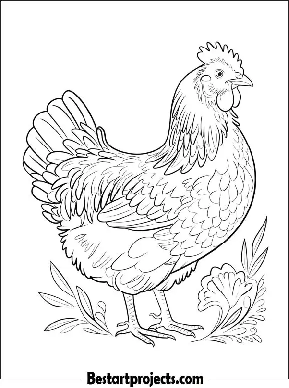 31.Realistic Rooster Coloring page