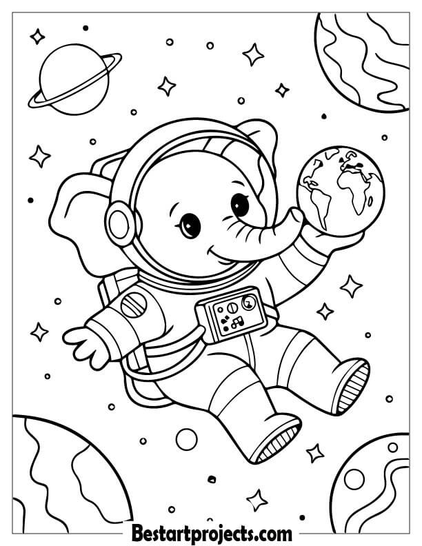 An Astronaut Elephant Floating Through Space