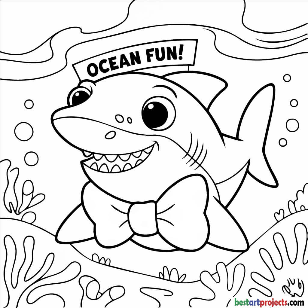 Shark wearing a bow tie Coloring page