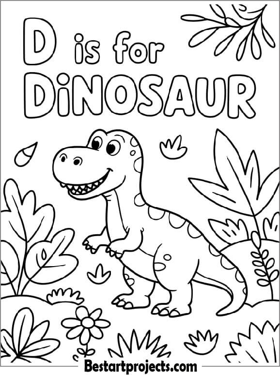 D is for Dinosaur Coloring Worksheet for Kids