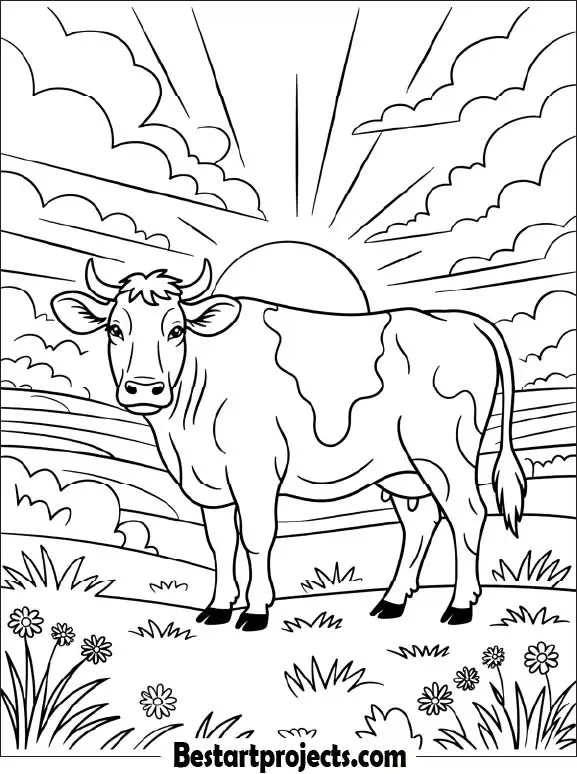 32.Cow and Sunset Background