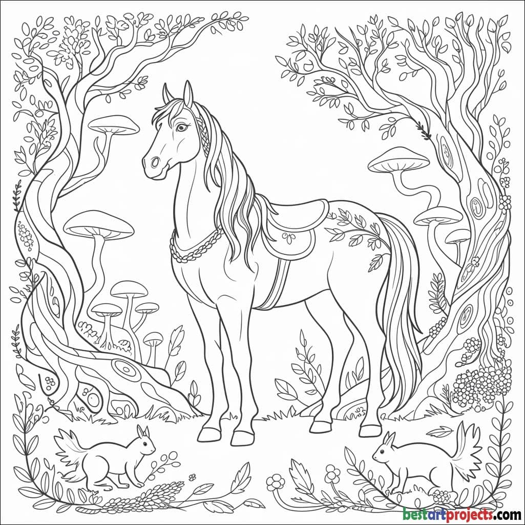 Elven horse from a magical forest Coloring page 