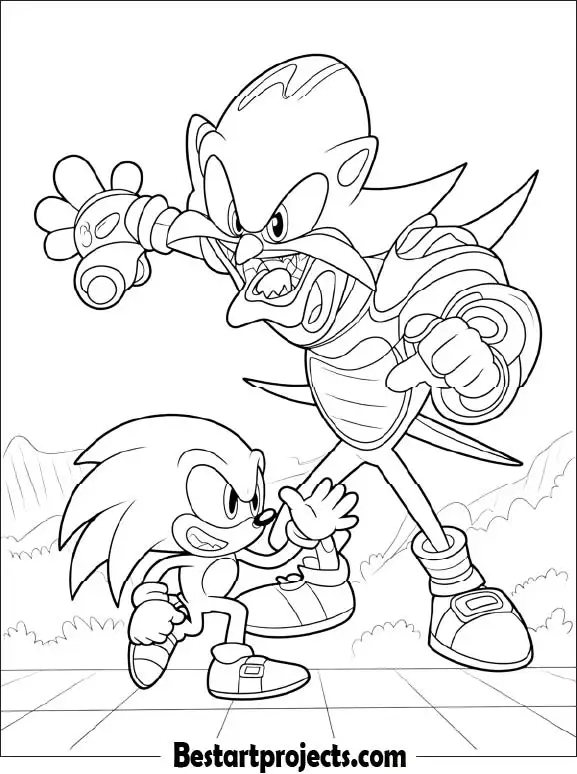 32.Sonic and Dr. Eggman in a Battle - Coloring page