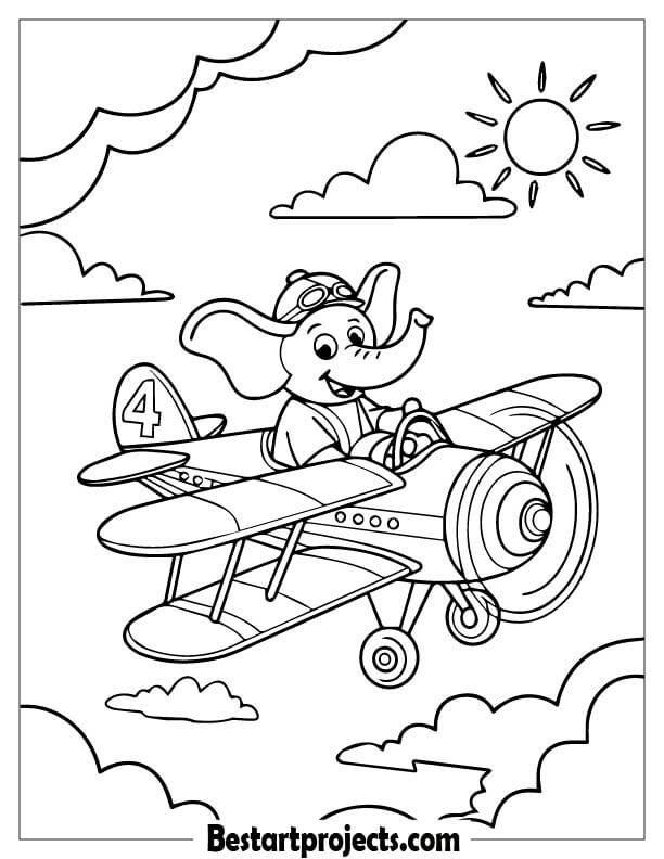  Cartoon Elephant Riding a Plane