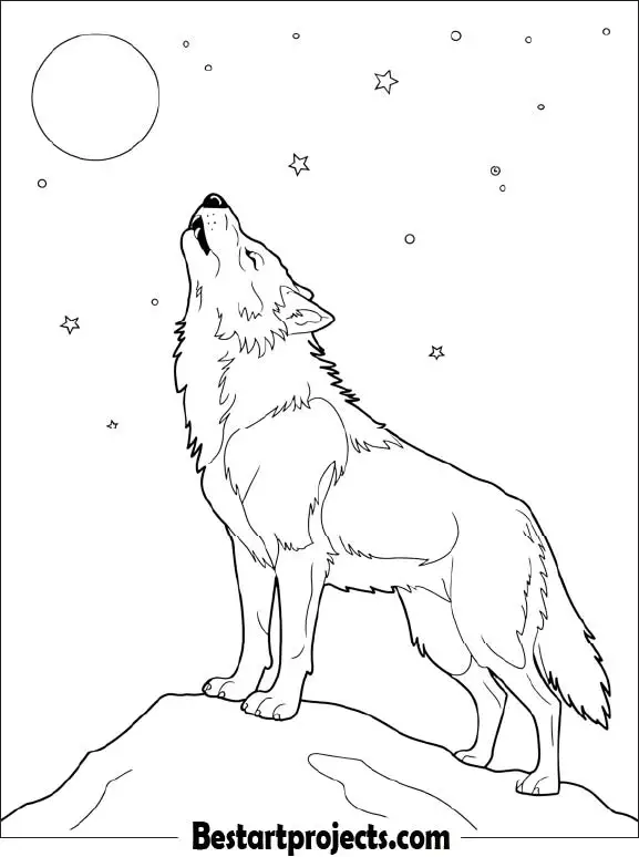 Realistic Wolf Howling at the Moon Printable pdf