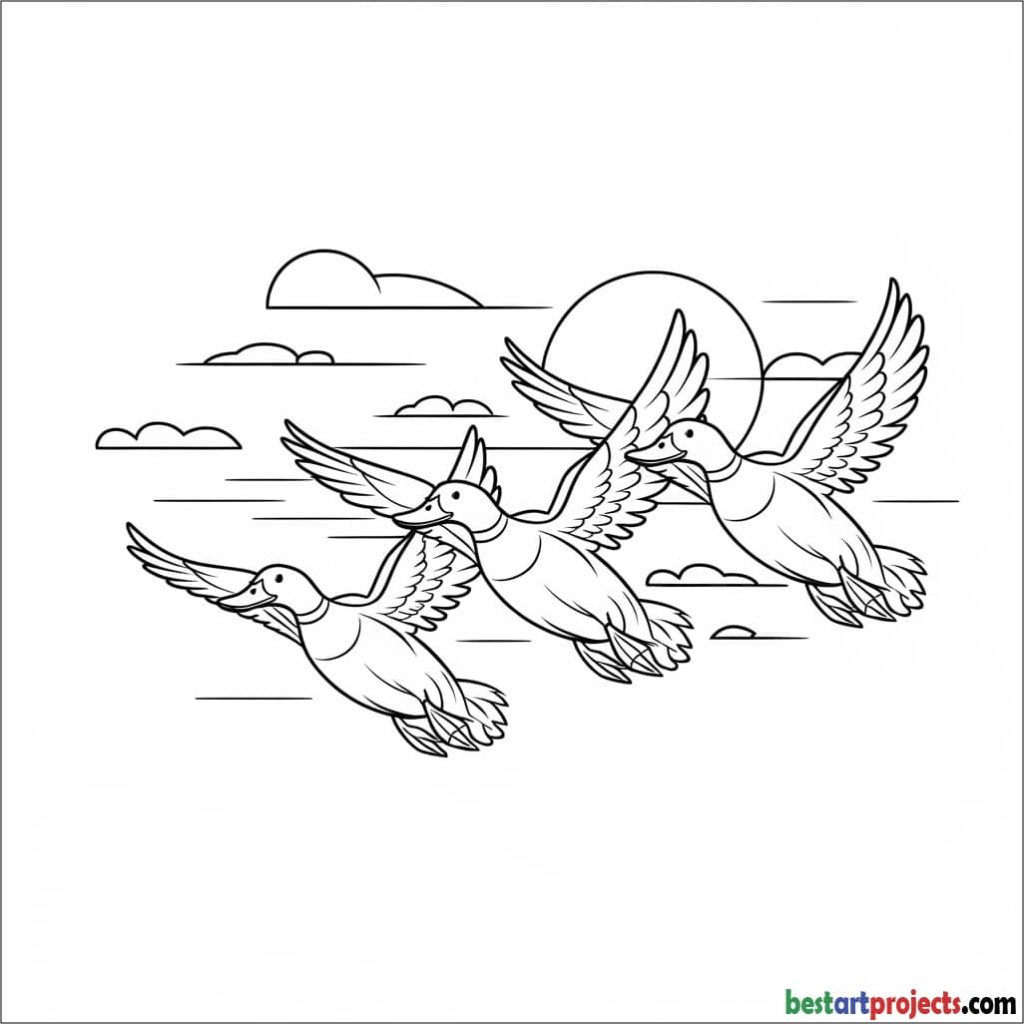 Flying Ducks at Sunset