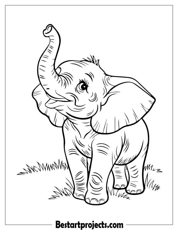 Elephant with Raised Trunk Coloring Page