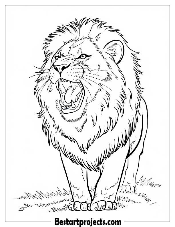 Realistic Roaring lion coloring page