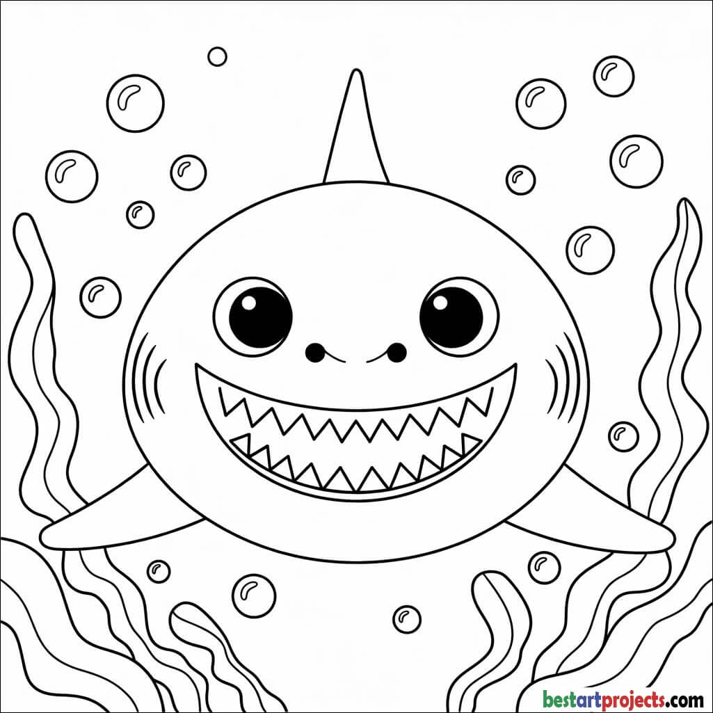 Grinning Shark face Coloring page for kids
