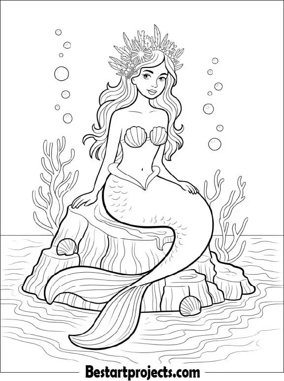 Majestic Mermaid Coloring Page