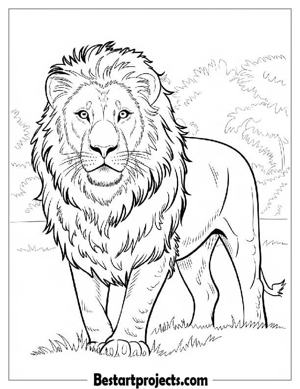 Majestic lion standing Coloring sheet