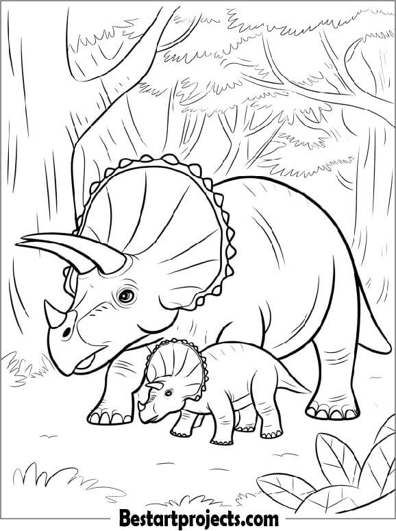Triceratop Mother Protecting Its Baby
