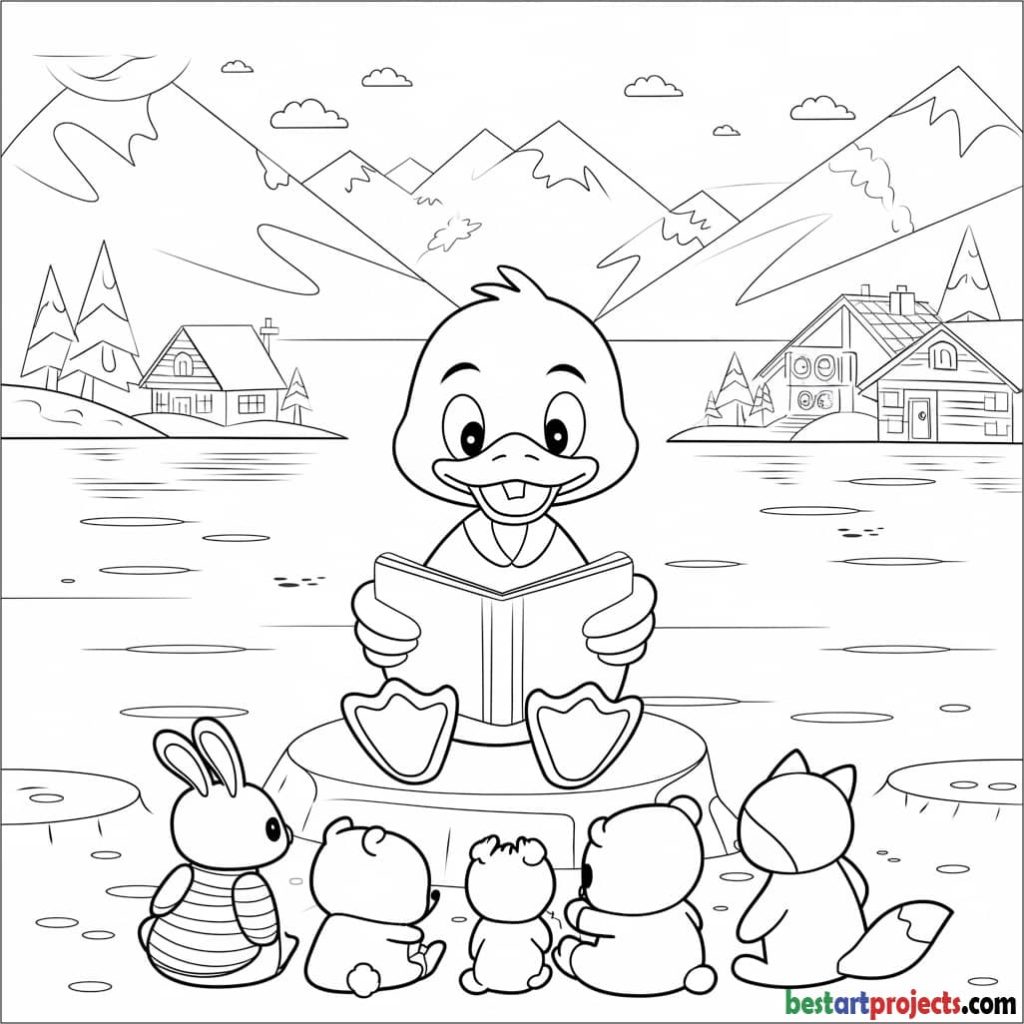 Duck Reading a Storybook with Friends