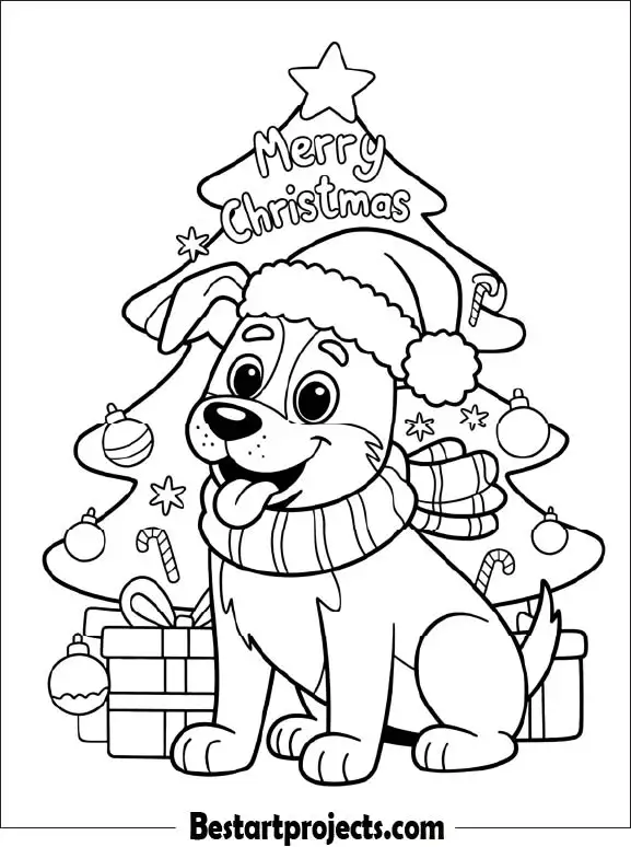Christmas Dog Coloring Page
