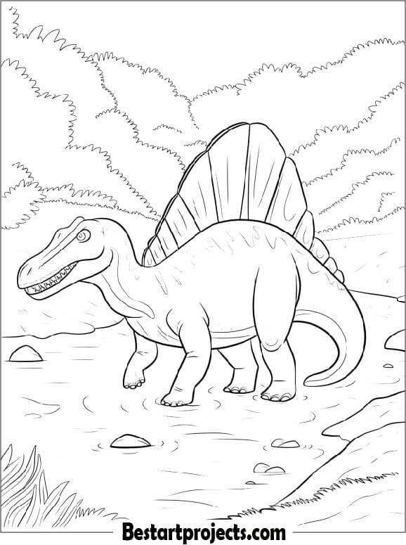 Spinosaurus Standing in a River Coloring Page
