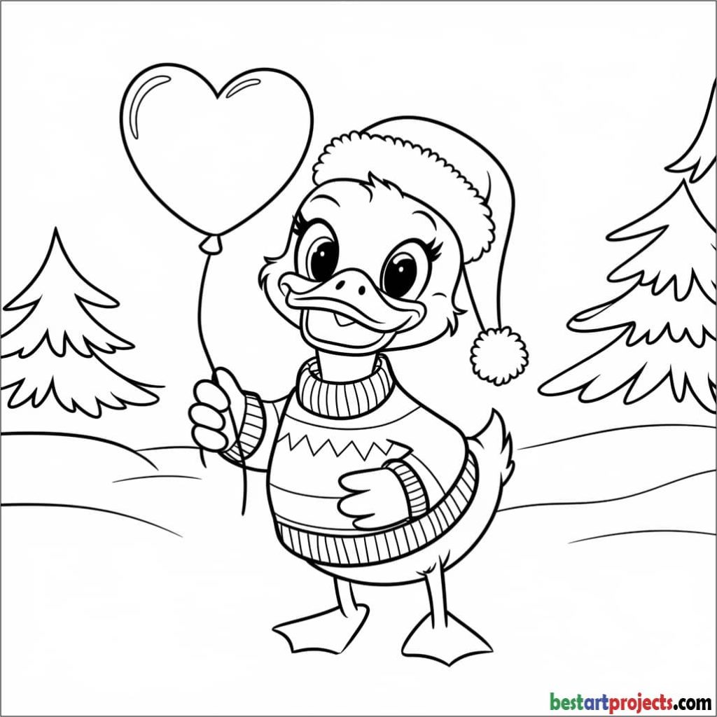Funny Duck Holding a Heart-Shaped Balloon