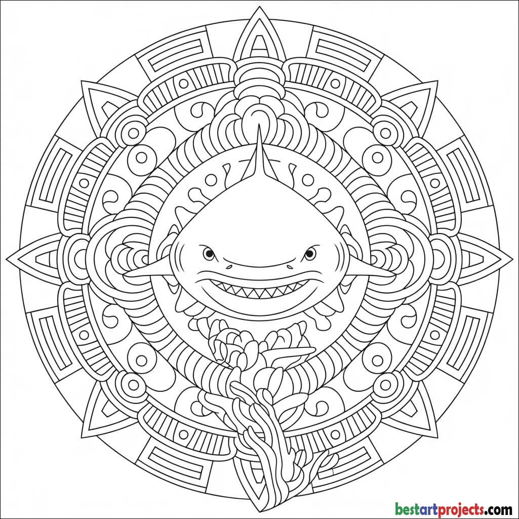 Shark mandala design Coloring page 1