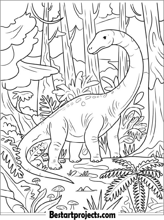 Diplodocus Grazing in a Forest Coloring Page