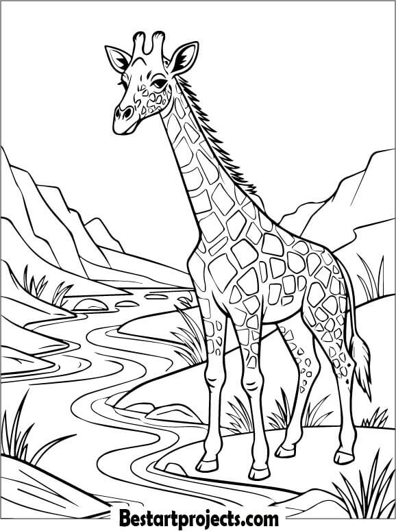 Realistic Giraffe Next to a River