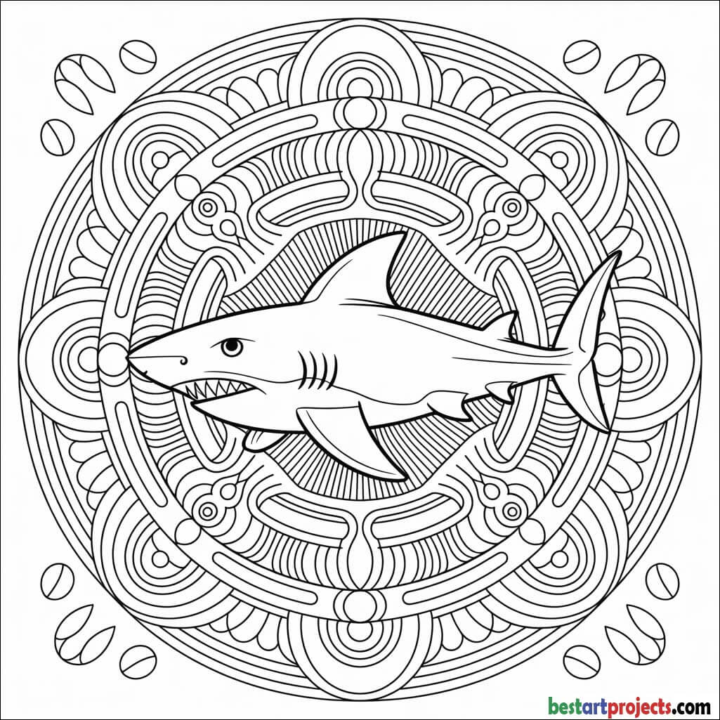 Shark mandala design Coloring sheet 2