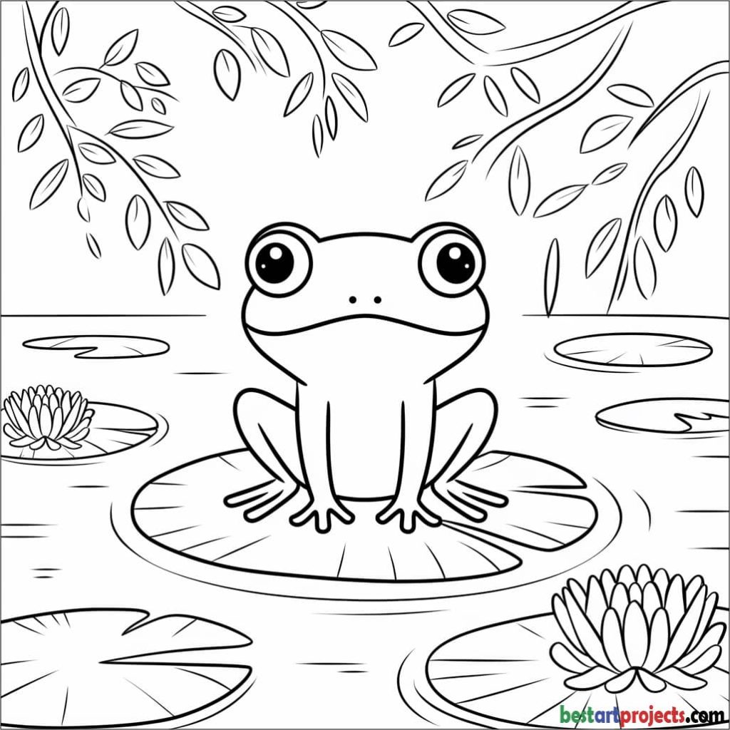 Kawaii Frog Coloring Page for Kids