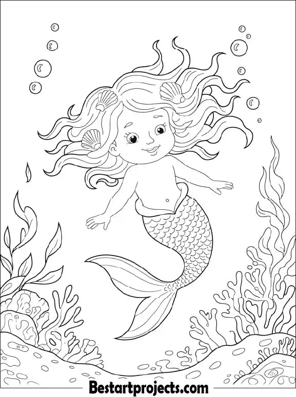 Little Mermaid Coloring Page for Kids 02