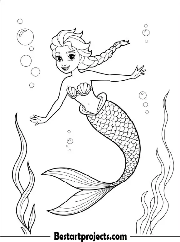 Elsa Mermaid Coloring Page PDF