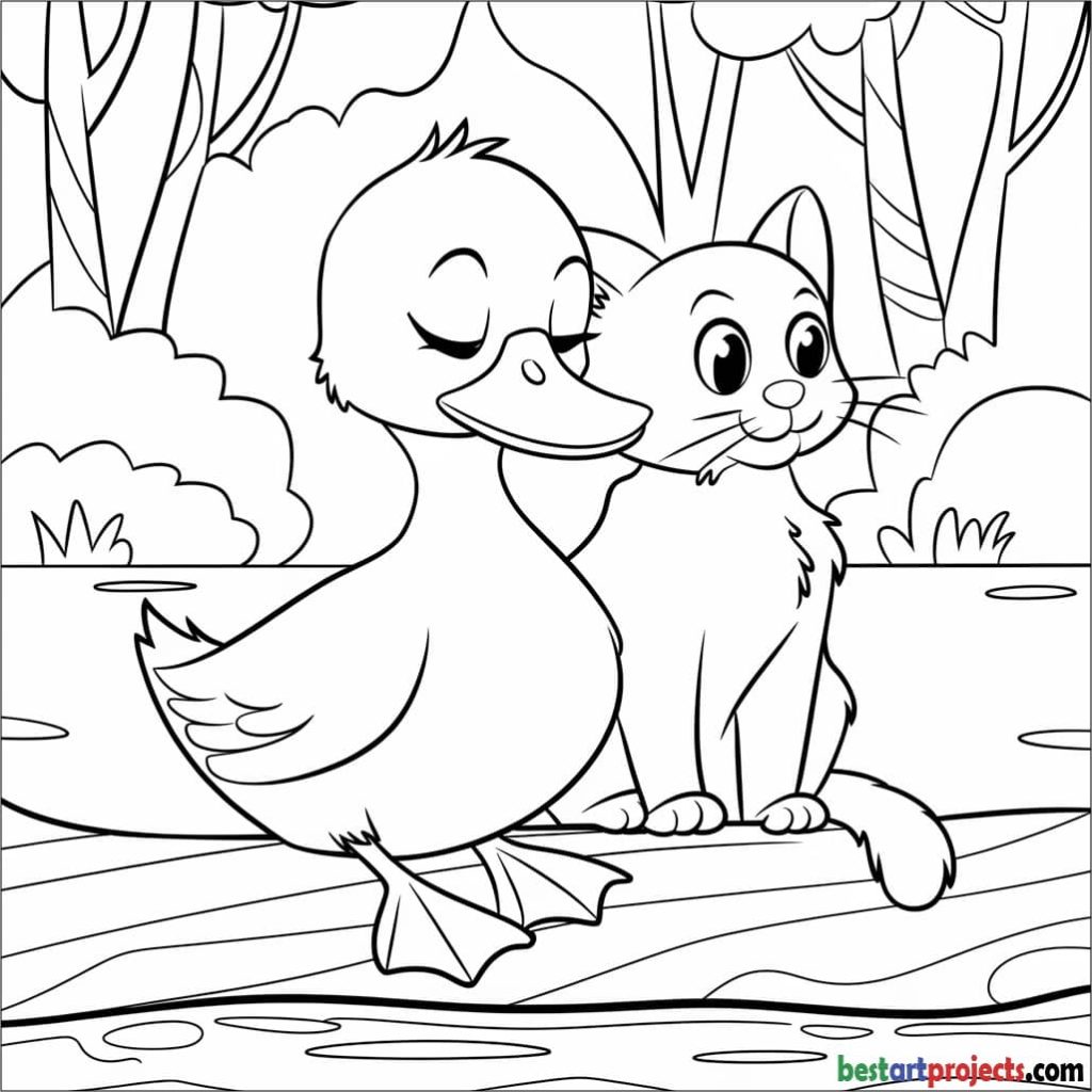 Duck and a Cat Sitting Together