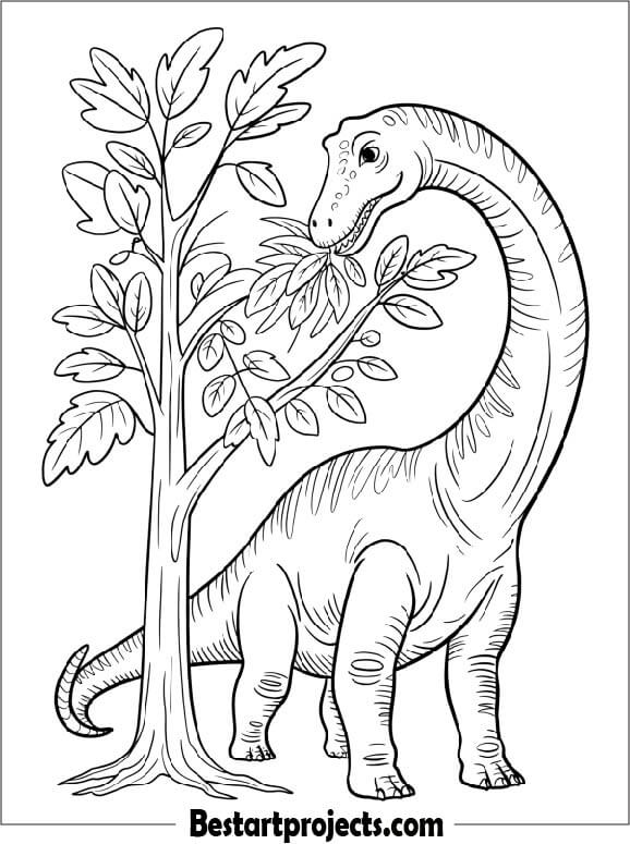 Brachiosaurus Reaching Tall Leaves Coloring Sheet