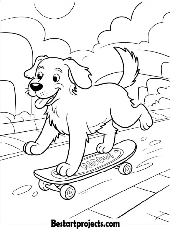 Dog Riding Skateboard – Free Printable Coloring Page