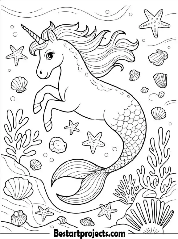 Unicorn Mermaid Coloring Page