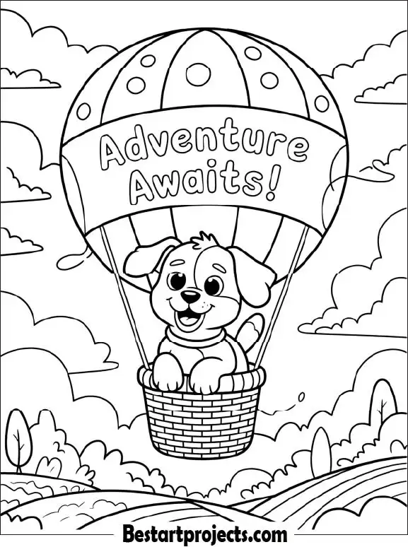 Puppy in Hot Air Balloon