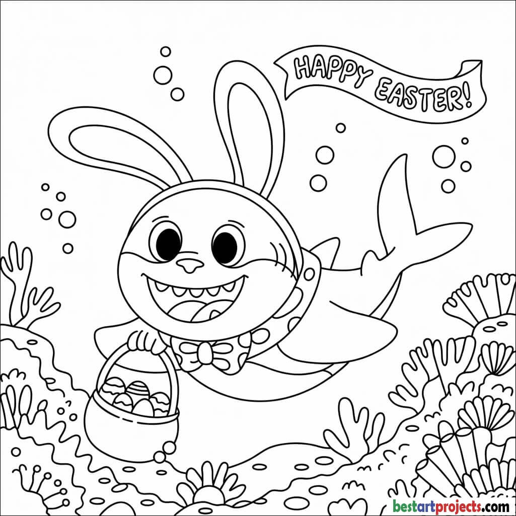 Shark with a Easter bunny costume coloring page