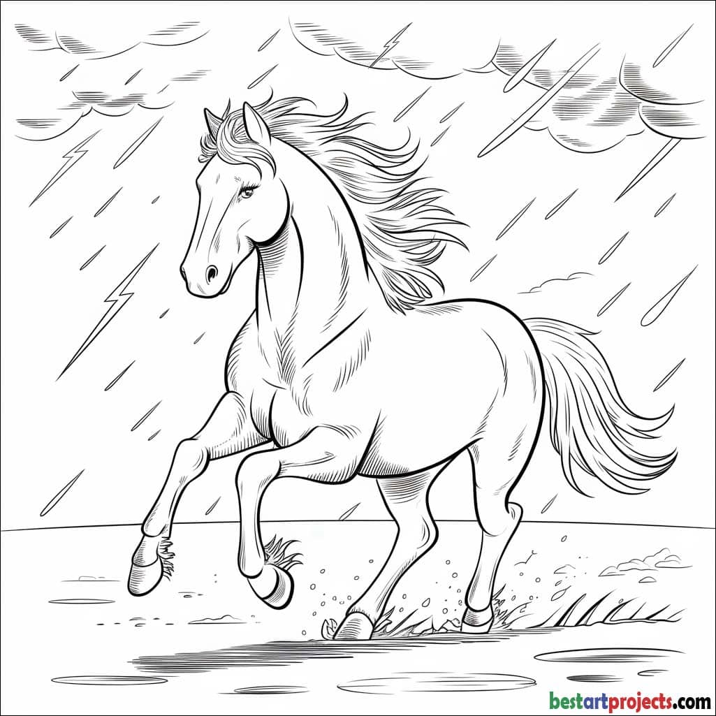 Black Stallion in a Storm Coloring page pdf