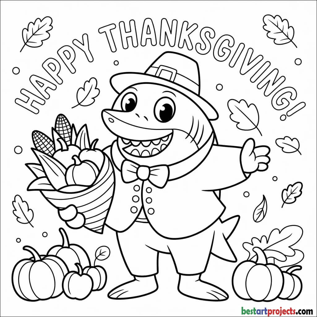 Happy Thanksgiving Shark coloring page