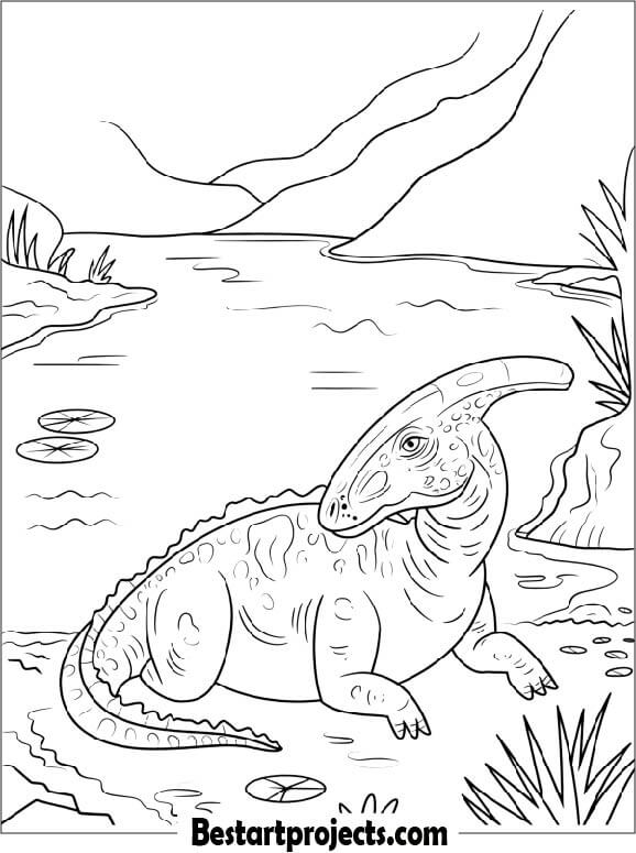 Parasaurolophus Resting near a Lake