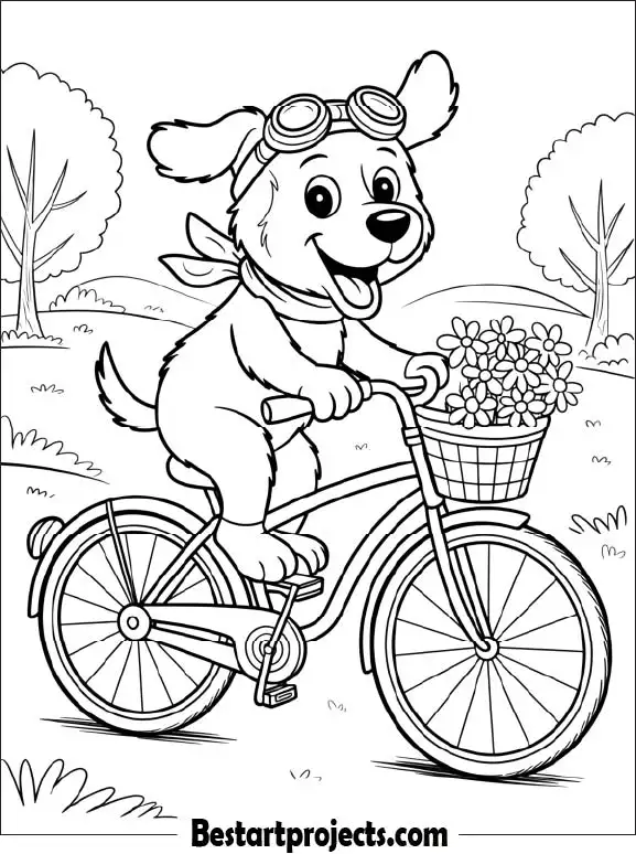 Cartoon Dog Riding Bicycle Picture to Color