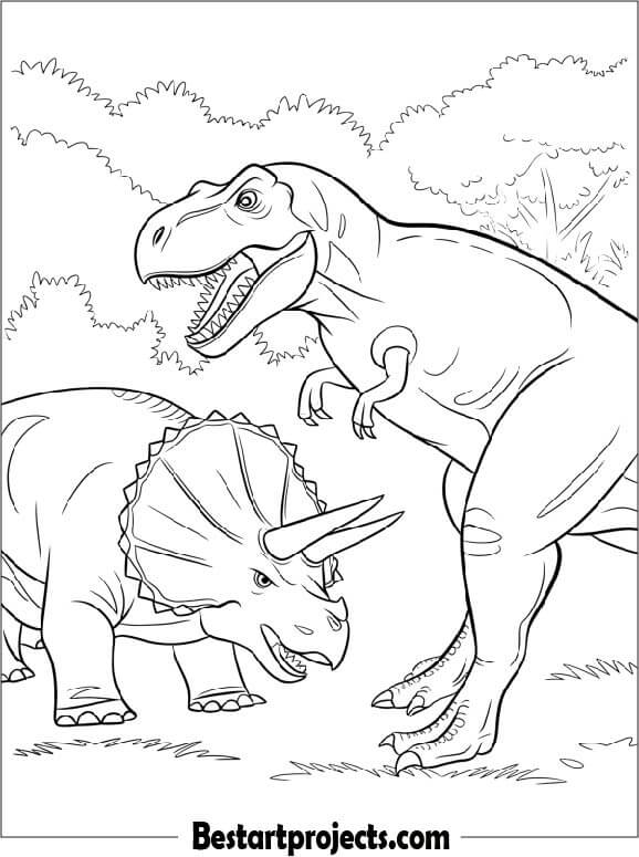 T-Rex and Triceratops Battle Scene