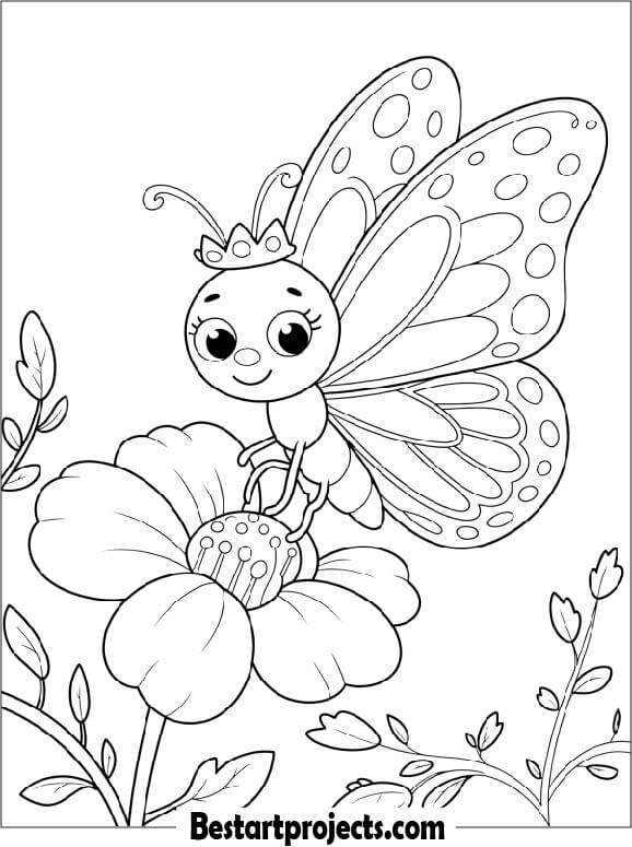 Cute Cartoon Butterfly with a Crown