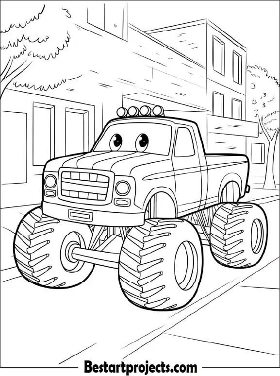 Smiling Monster Truck Coloring Page for Kids